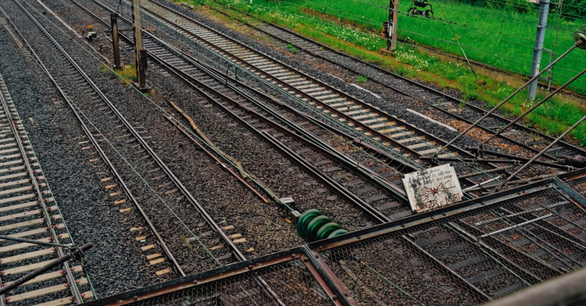 Railway tracks near a residential area during maintenance closure