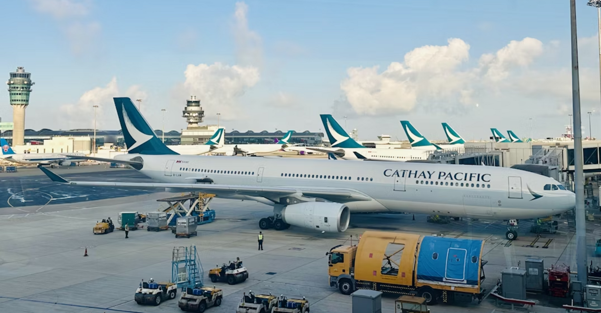 Cathay Pacific aircraft at gate in Hong Kong International Airport