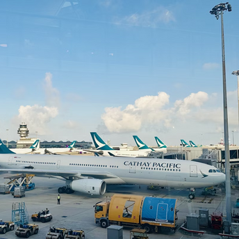 Cathay Pacific aircraft at gate in Hong Kong International Airport