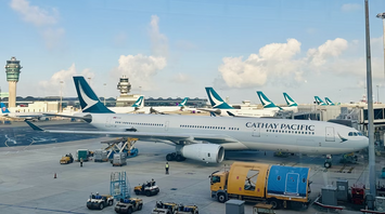 Cathay Pacific aircraft at gate in Hong Kong International Airport