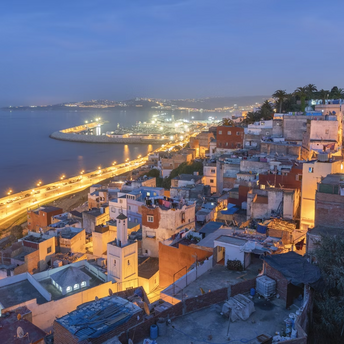 Tangier hillside and coastline at dusk