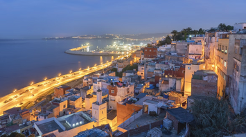 Tangier hillside and coastline at dusk