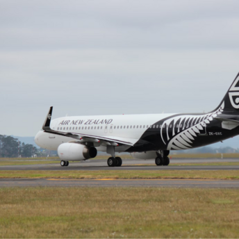 Air New Zealand plane taxiing on the runway