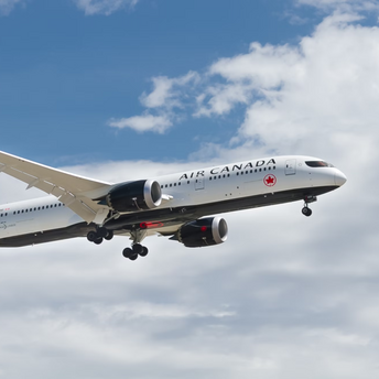 Air Canada aircraft in flight under blue sky