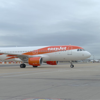 easyJet airplane on the runway at an airport