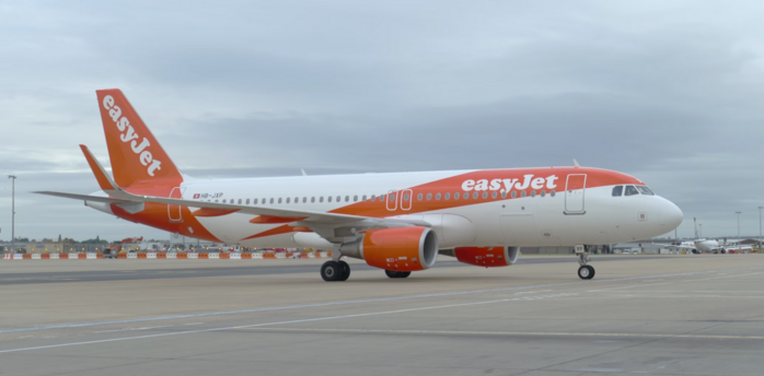 easyJet airplane on the runway at an airport