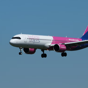 Wizz Air Airbus A321neo aircraft approaching for landing