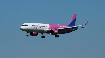 Wizz Air Airbus A321neo aircraft approaching for landing