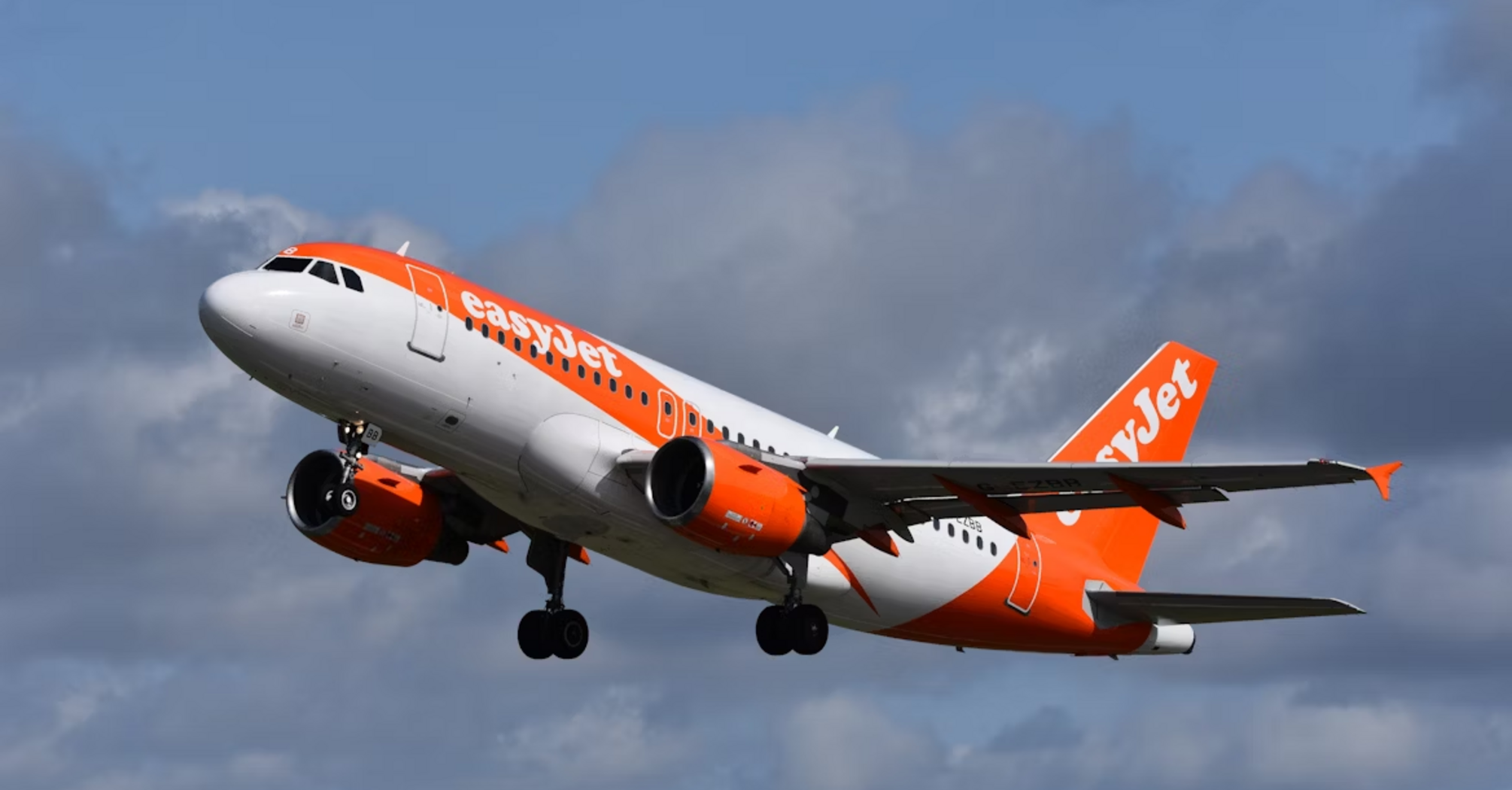 easyJet aircraft taking off against a cloudy sky