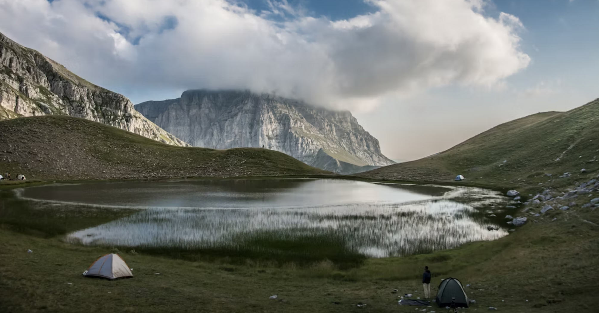 Alpine lake with Mount Tymfi in Zagorohoria, Greece