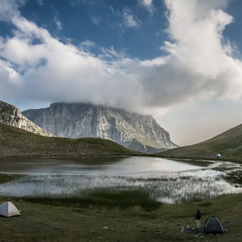 Alpine lake with Mount Tymfi in Zagorohoria, Greece