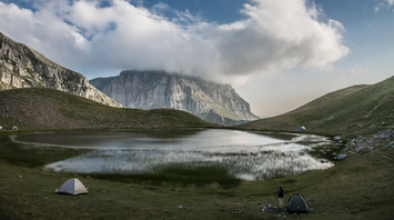 Alpine lake with Mount Tymfi in Zagorohoria, Greece