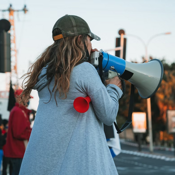 Protester using a megaphone during a strike