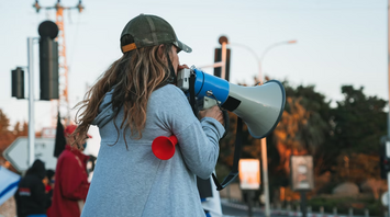 Protester using a megaphone during a strike