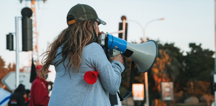 Protester using a megaphone during a strike