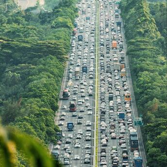 Heavy traffic congestion on multi-lane highway