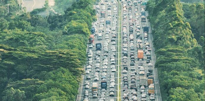 Heavy traffic congestion on multi-lane highway