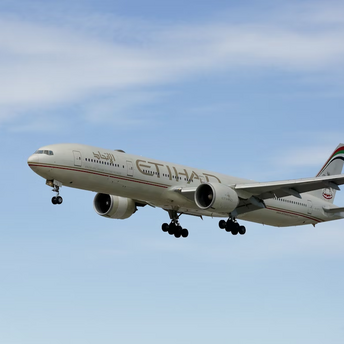 Etihad Airways aircraft approaching landing under clear sky