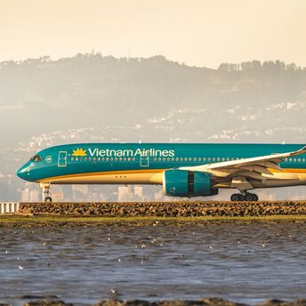 Vietnam Airlines aircraft taxiing on the runway