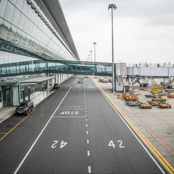 Automatic boarding bridge at the airport