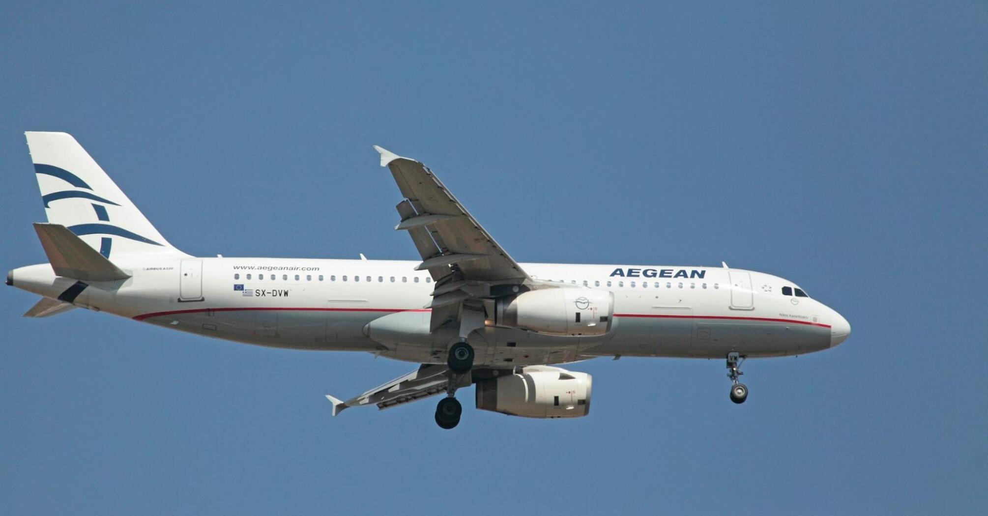 AEGEAN airplane approaching runway during daylight