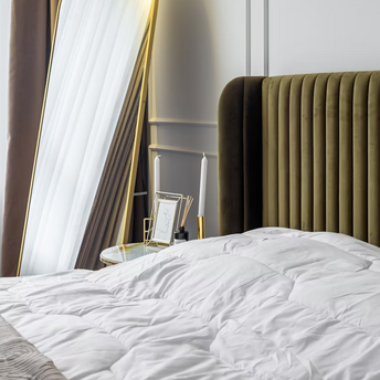 Modern hotel bedroom with stylish decor