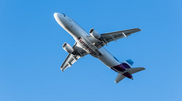 Eurowings airplane in flight against clear sky