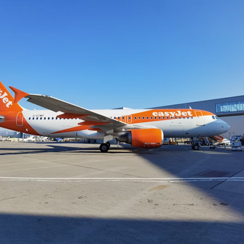 easyJet aircraft at the gate on a clear day at the airport