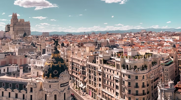 View of central Madrid skyline under a clear blue sky