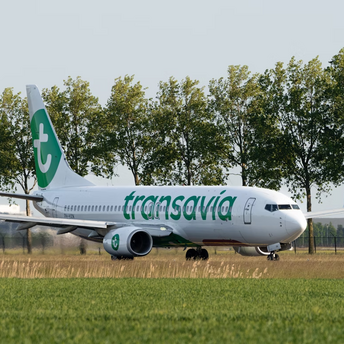 Transavia aircraft on runway preparing for departure