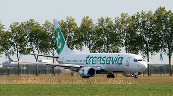 Transavia aircraft on runway preparing for departure