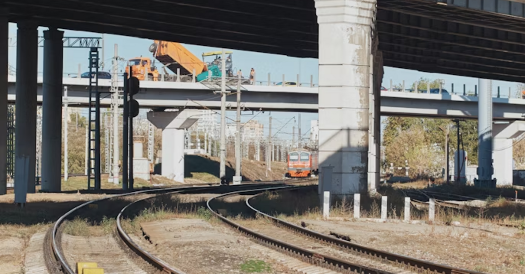 Construction work on Stockport bridge over railway tracks