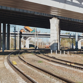 Construction work on Stockport bridge over railway tracks