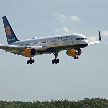 Icelandair aircraft approaching runway