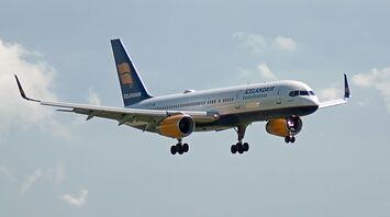 Icelandair aircraft approaching runway