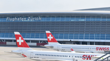 Swiss International Air Lines planes at Zurich Airport terminal