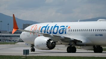 flydubai aircraft taxiing on the runway at the airport