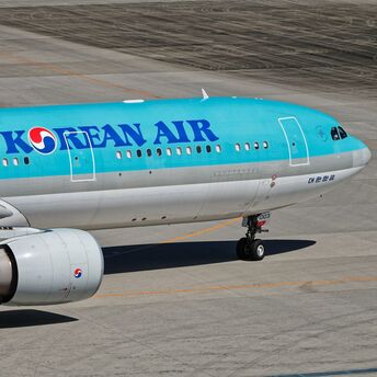 Korean Air plane taxiing at the airport