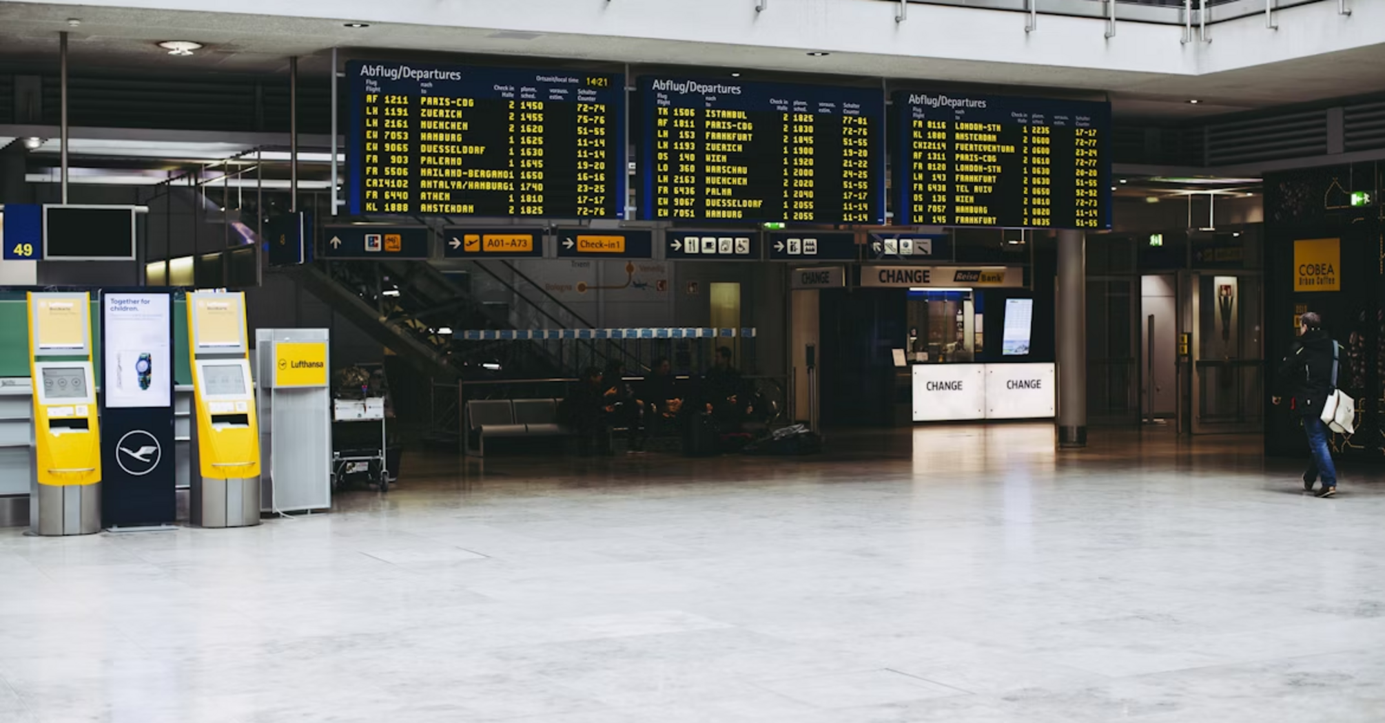 Departure board at Nuremberg Airport terminal