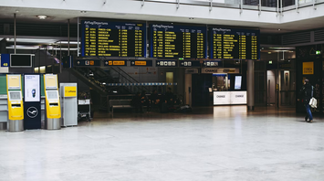 Departure board at Nuremberg Airport terminal
