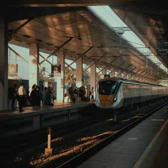 High-speed train at crowded station platform