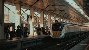 High-speed train at crowded station platform