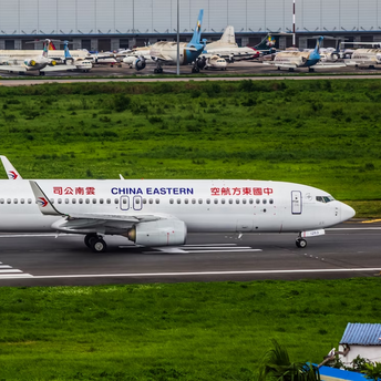 China Eastern Airlines plane taxiing on runway