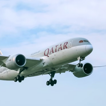 Qatar Airways aircraft approaching landing