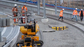 Railway workers upgrading tracks and signals