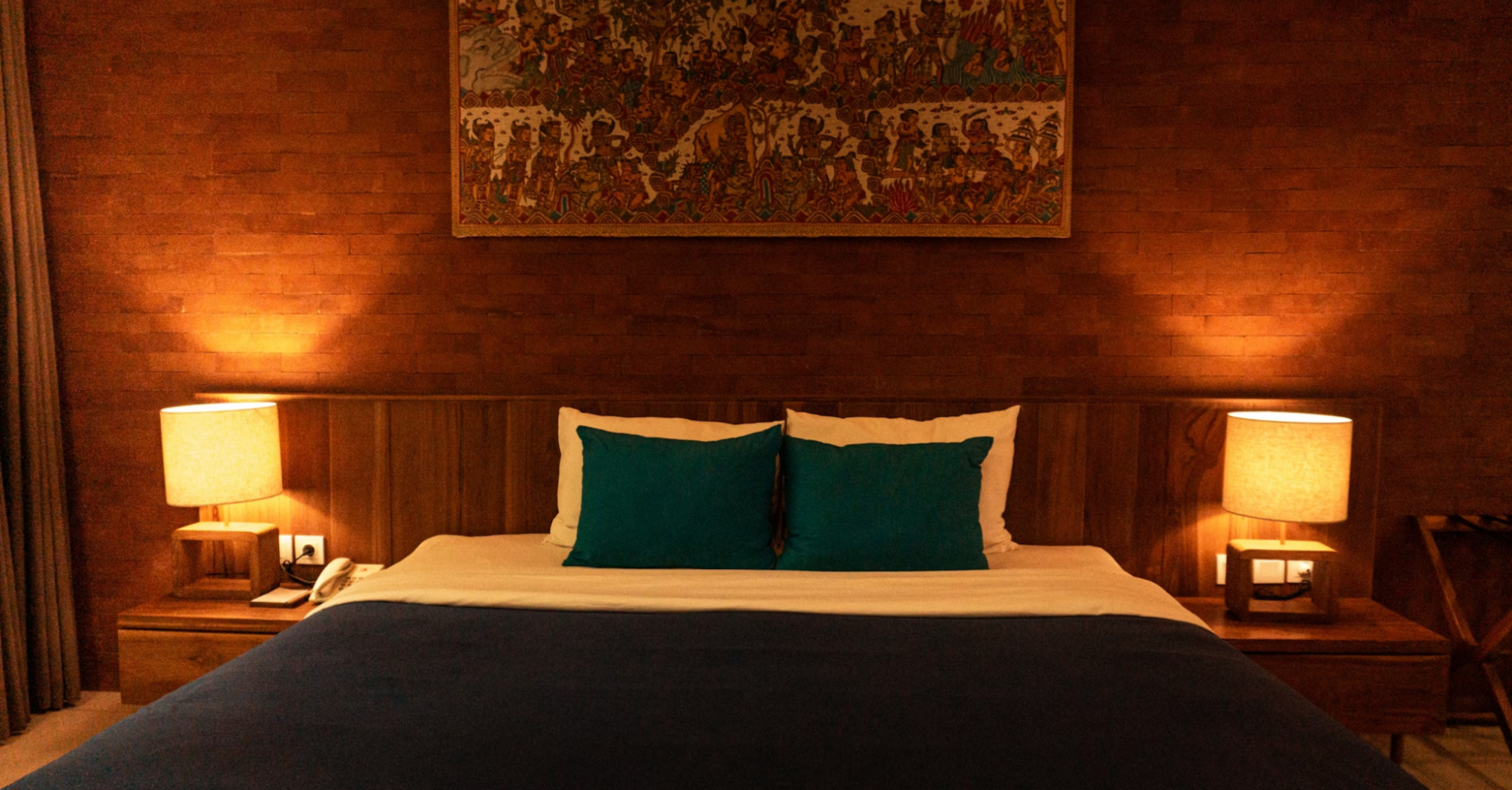 Guest room interior with warm lighting