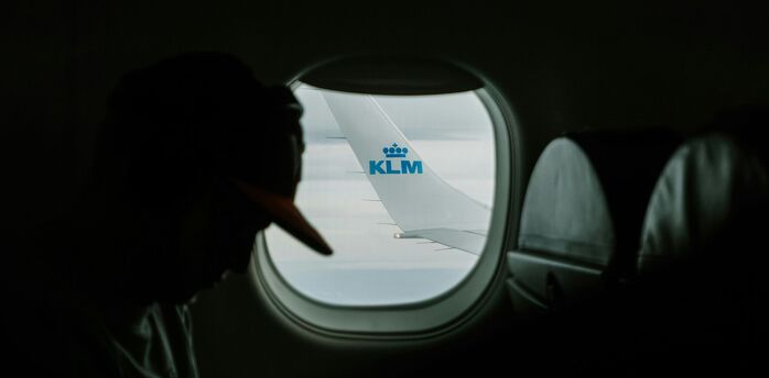 KLM wing seen from aircraft window