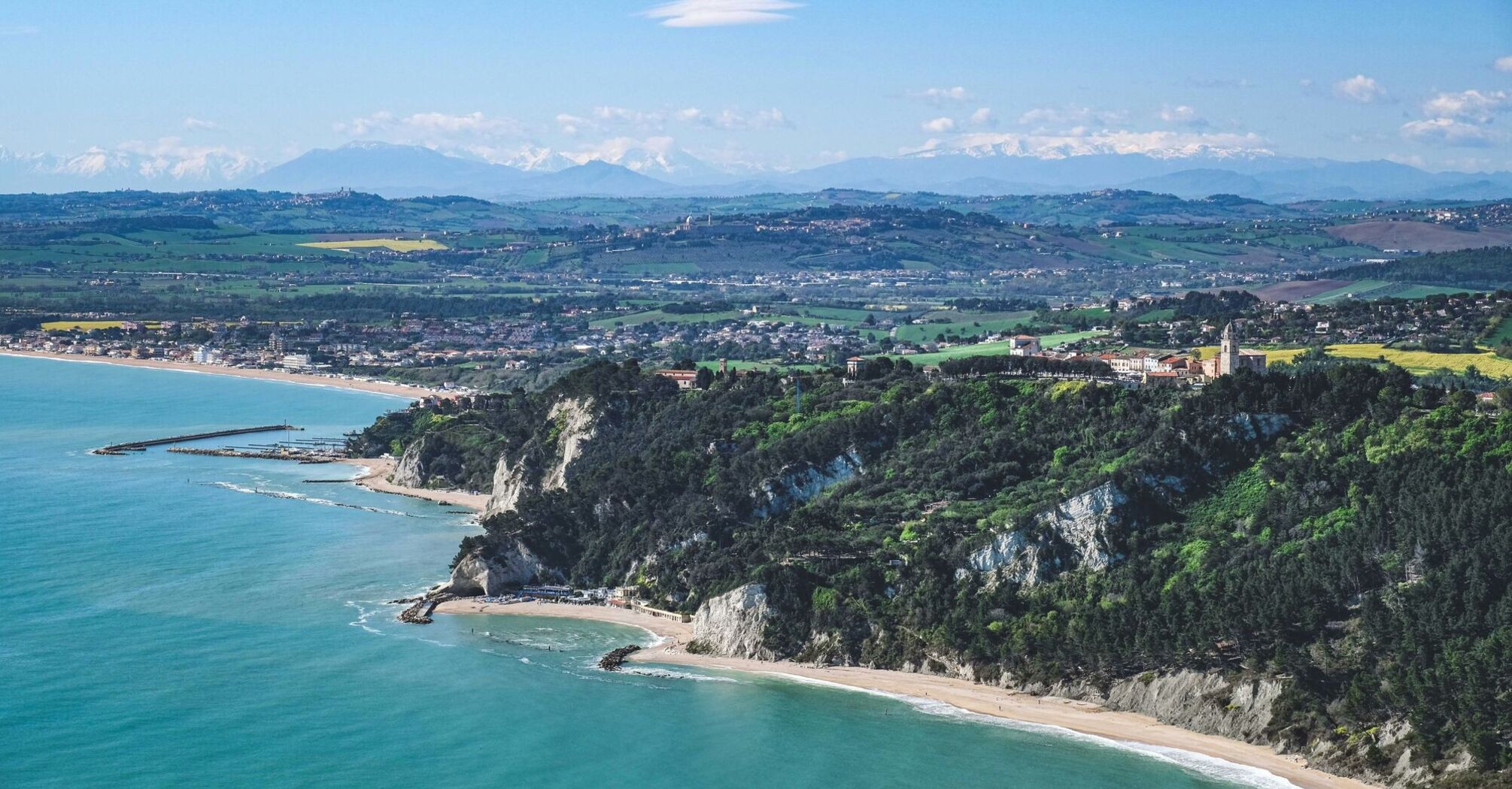 Aerial view of Ancona coastline and hills