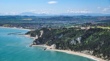 Aerial view of Ancona coastline and hills