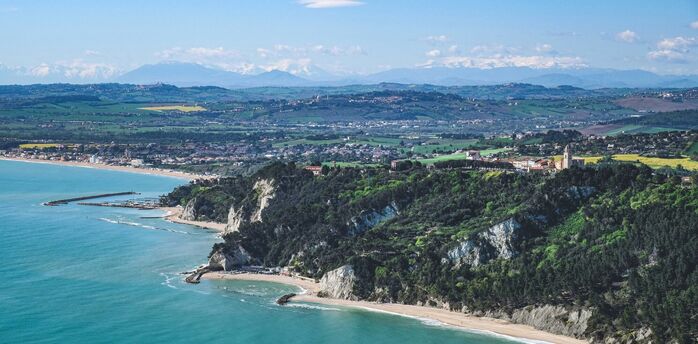 Aerial view of Ancona coastline and hills